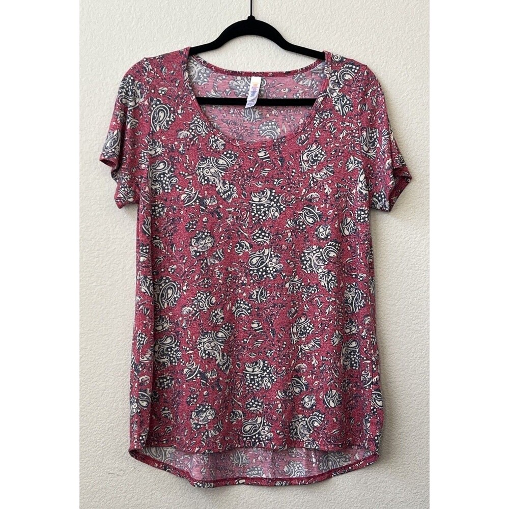 LuLaRoe Women’s Classic T Medium Berry Red Navy Paisley Print